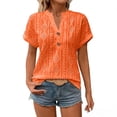 thumbnail image 3 of PIWHJQK Women Casual Short Sleeve T Shirt Blouses Women V-neck Solid Tee Top Casual Button Summer Fashion Style Summer Outfits, 3 of 6