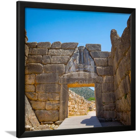 Mycenae, Argolis, Peloponnese, Greece The Lion Gate, dating from the 13th century BC, set into, Scenic Framed Art Print Wall Art Sold by Art.Com