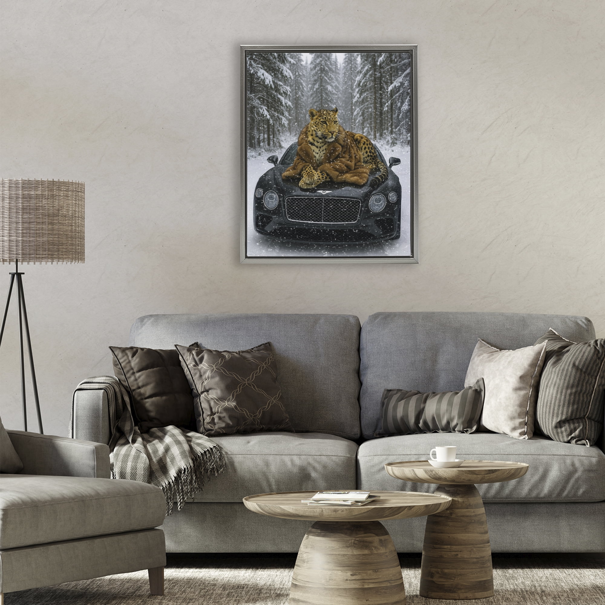 Stupell Industries Luxurious Leopard Winter Woods Gray Framed Floater Canvas Wall Art, design by Grotto Studios