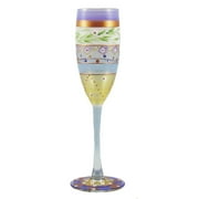 Set of 2 Mosaic Garland & Stripes Hand Painted Champagne Flute Glass 5.75 Oz. by Crafted Creations