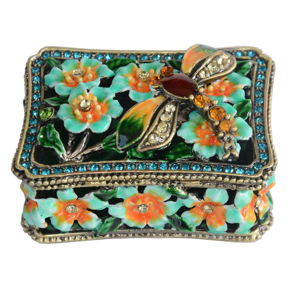 Bejeweled Enameled Trinket Box Dragonfly on Victorian Box Keepsake Box Decorative Memory Jewelry Ring Earring Necklace Organizer