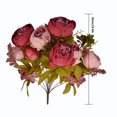 thumbnail image 2 of Ramo de flores de peonía artificial Oficina en casa Decoración floral falsa Ramo de flores de seda para banquete de boda, rojo oscuro Eigraketly HA7181-05B, 2 of 5