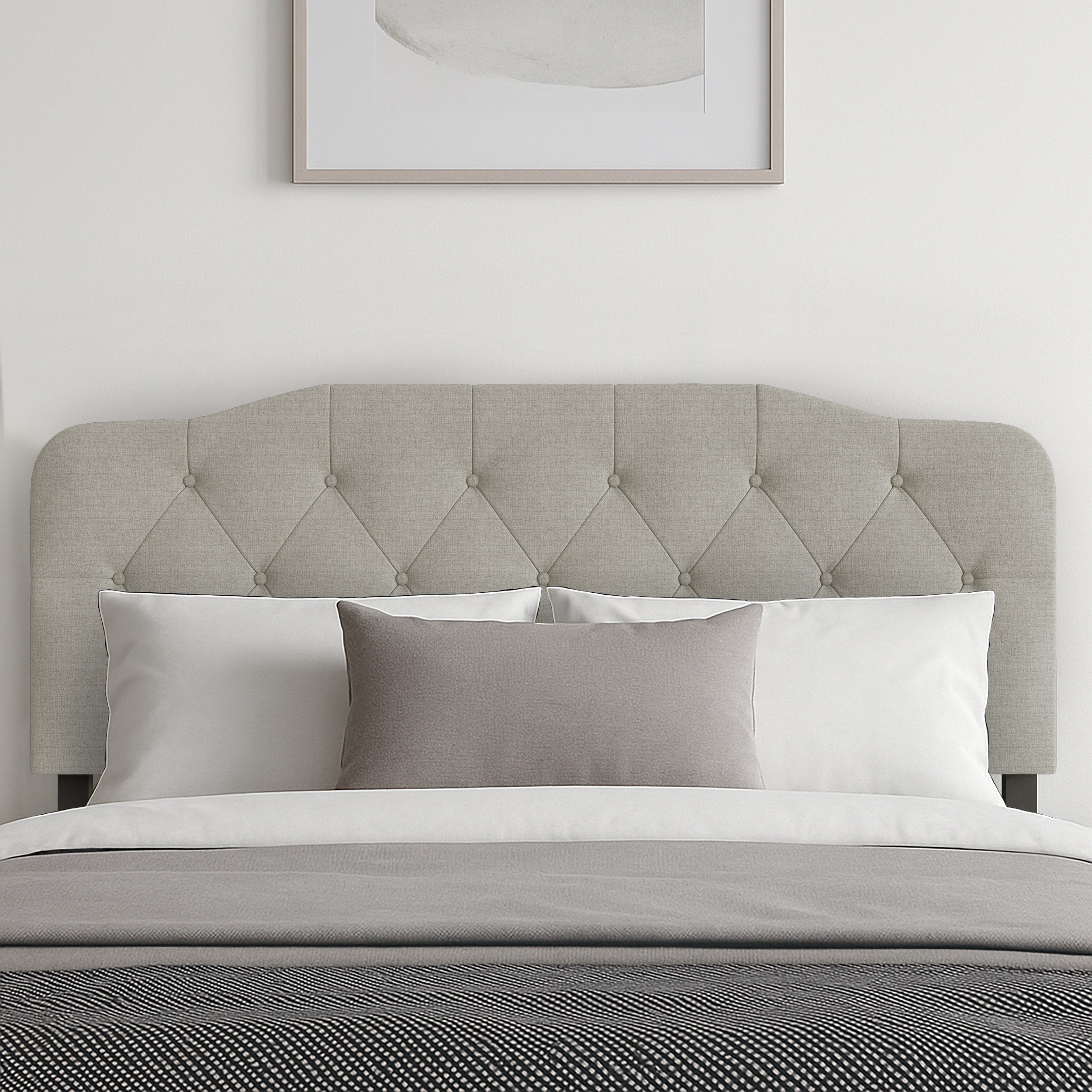 Home Design Angela Twin Button-Tufted Upholstered Headboard with Adjustable Height and Foam Padding, Warm Grey, Easy assembly
