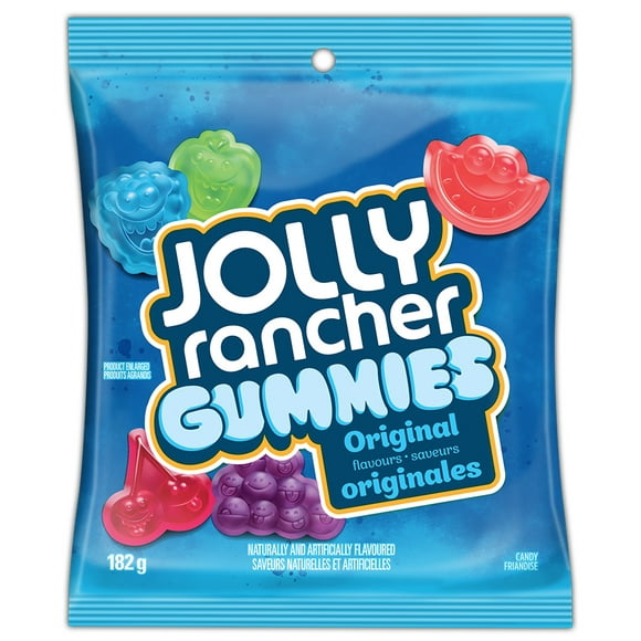 JOLLY RANCHER Gummies saveurs originales, 182 g_fr Les nouveaux JOLLY RANCHER Gummies saveurs originales sont inspirés des bonbons durs JOLLY RANCHER traditionnels. Mettant en vedette les saveurs de framboise bleue, pomme verte, cerise, raisin et melon d'eau.les bonbons Gummies offrent une combinaison  de classiques  JOLLY RANCHER Gummies sont les f