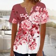 thumbnail image 2 of HAPIMO Women's V Neck Button Blouses Loose Tops Dressy Tunic Floral Graphic Pullovers Summer Trendy Casual Workout Pleated Shirts Relaxed Short Sleeve Tees Clearance Red XXXL, 2 of 4