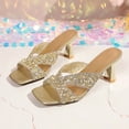 thumbnail image 6 of Gpaecead Women Sequined Rhinestone Low Heel Mules Square Toe Glitter Crisscross Strap Metallic Heel Spring Summer Party Elegant Shoes,Gold, 6 of 8