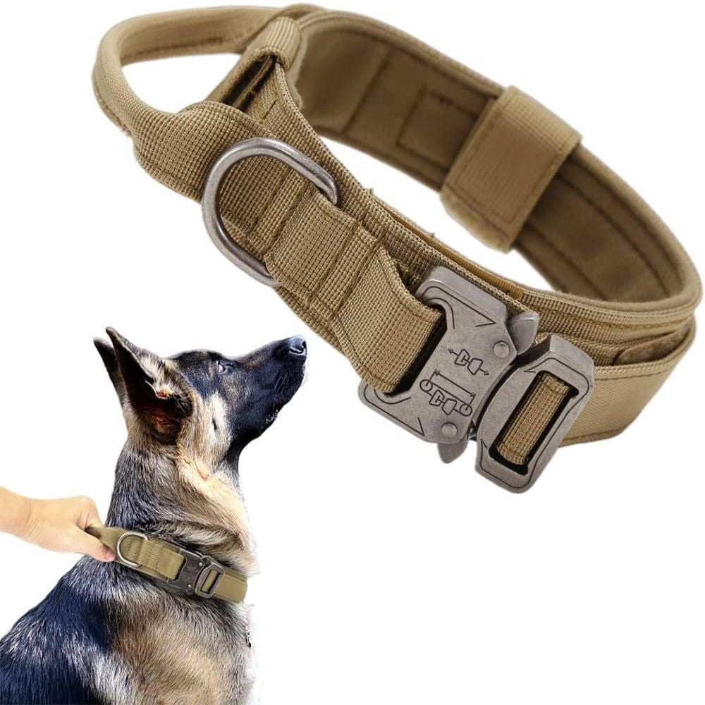 Tactical Dog Collar with Control Handle Adjustable Military Nylon Collar, Metal Buckle, Padded for Medium Large Dogs, Training