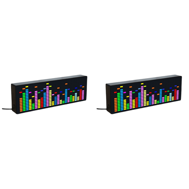 2X LED Music Spectrum Rhythm Lights Voice Sensor 1624 RGB Atmosphere Level Indicator with Clock Display(Wire Control),2 x LED music Spectrum,Black