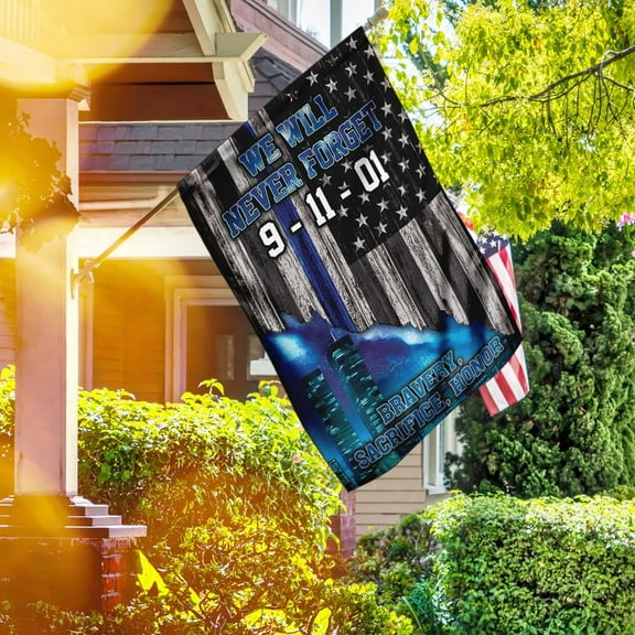 Flagwix Thin Blue Line House Flag We Will Never Forget Bravery Sacrifice Honor 9/11 Police Flag Premium Polyester American Flag for Outside