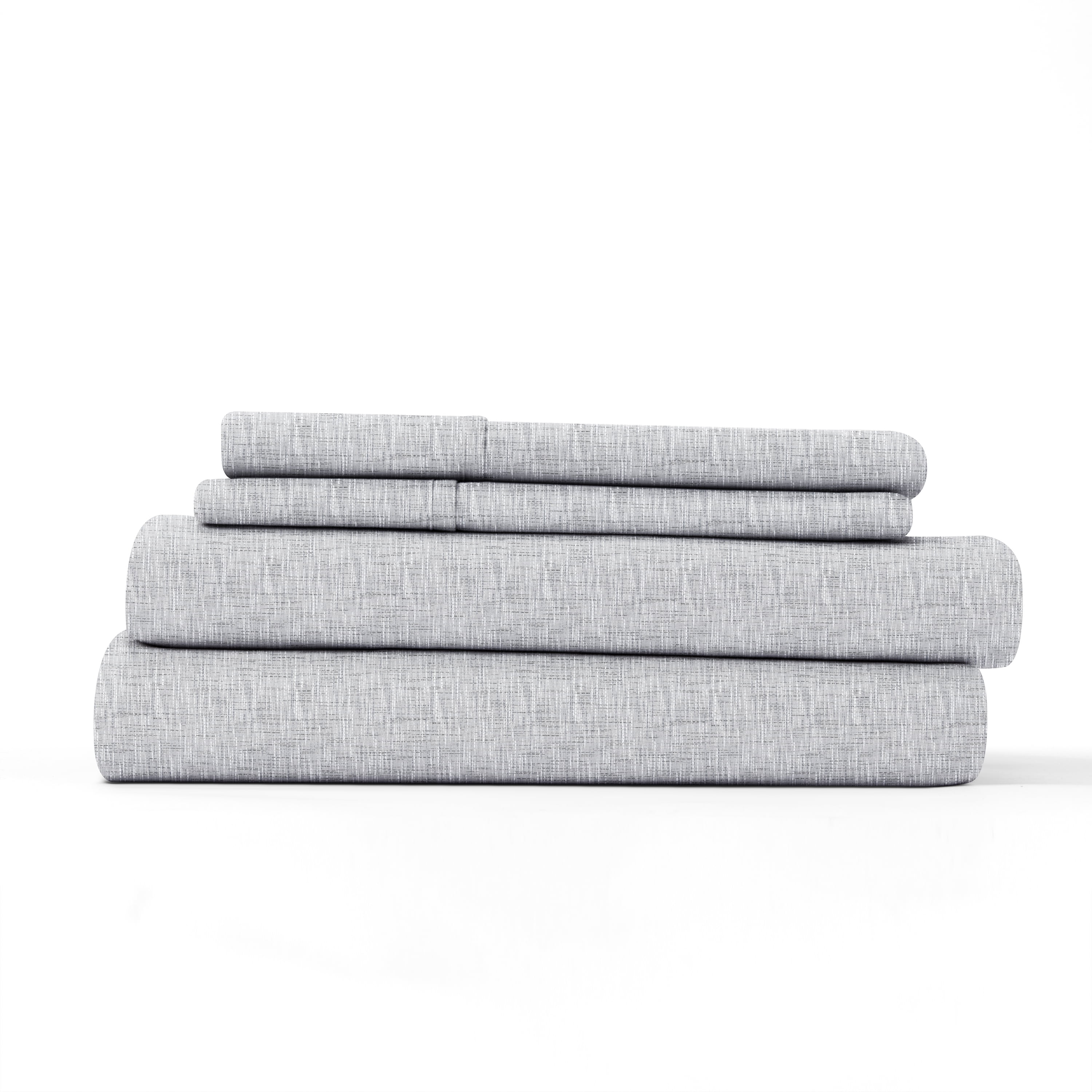 Noble Linens 4 Piece Pattern Microfiber Bed Sheets Set, Light Gray Chambray Style, Full