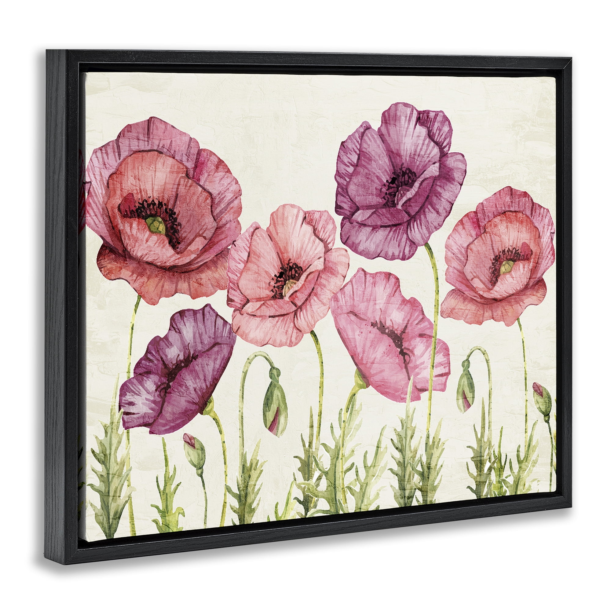 Stupell Industries Poppy Days Vintage Blooms Black Framed Floater Canvas Wall Art, design by Kim Allen