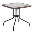 thumbnail image 1 of 28'' Square Tempered Glass Metal Table with Black Rattan Edging, 1 of 6