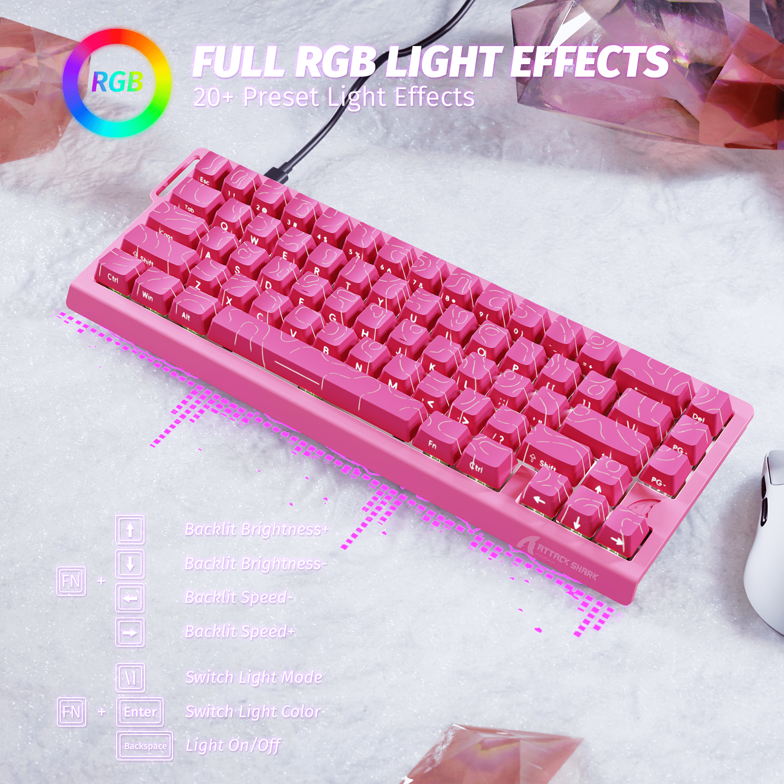 ATTACK SHARK X68 HE 60% Wired Mechanical Gaming Keyboard, Rapid Trigger, Adjustable Actuation, Hall Effect Magnetic Switches, 8KHz Polling Rate, RGB Backlit, PC/Mac Compatible, Red