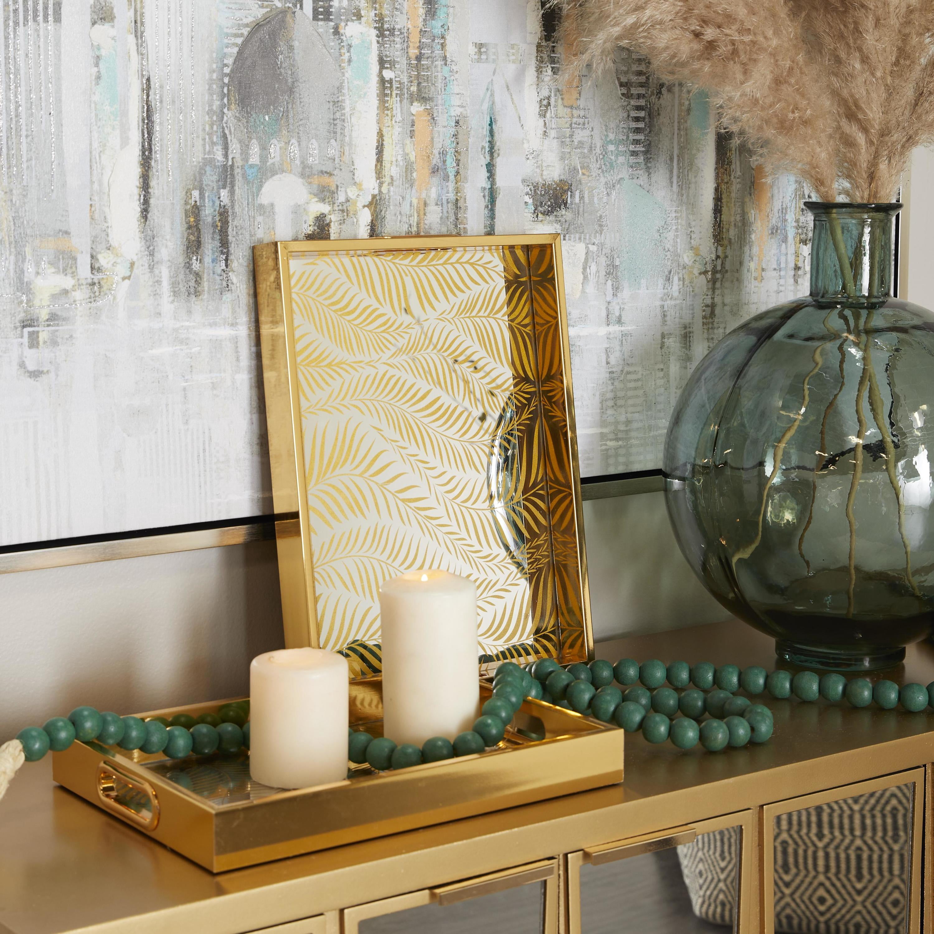 DecMode 16", 14"W Gold Plastic Mirrored Geometric Tray, 2-Pieces