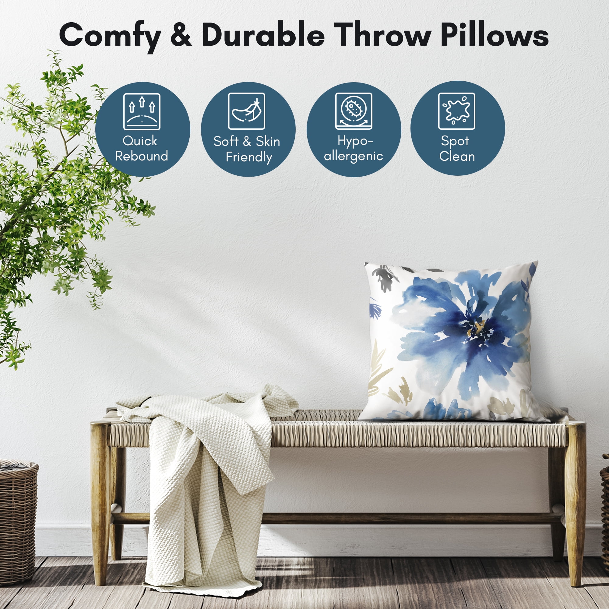Americanflat 20"x20" Floral Throw Pillow with Premium Polyester