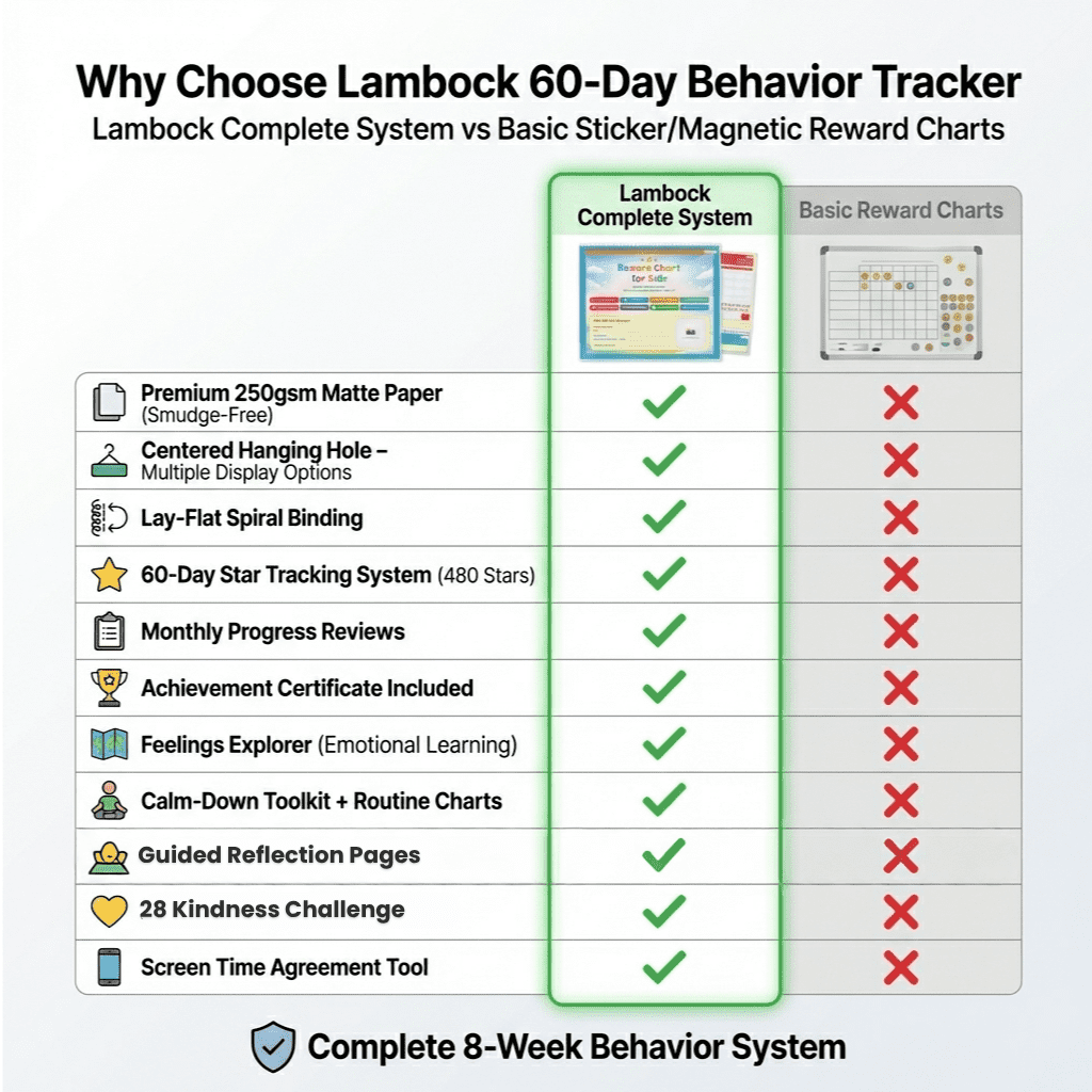 Behavior Chart for Kids at Home – 60 Day Wall Planner for Ages 3–7 – Morning & Bedtime Routine Chart, Visual Schedule, Screen Time Monitoring with Weekly Tracker & Monthly Review | 14x11.5 in 250 GSM