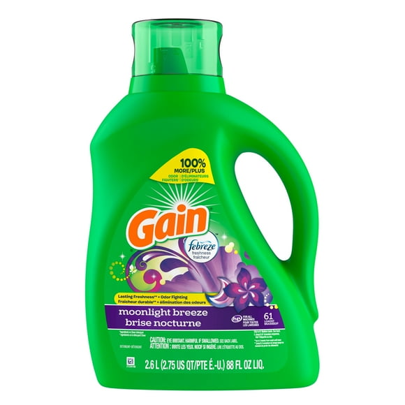 Gain Liquid Laundry Detergent, Moonlight Breeze Scent, Freshness + Odour Fighting, Laundry Detergent Liquid Soap, HE compatible, 2.6L