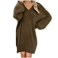thumbnail image 2 of ClodeEU Women's Plush Pullover Sweater Dress, Long Sleeve V Neck Sweatshirt,Loose Oversized Sweaters Dresses Brown,Womens Plus XXL, 2 of 8