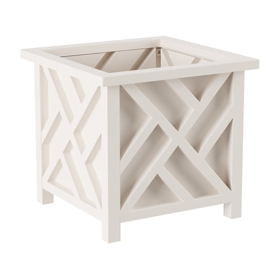 Pure Garden Outdoor Lattice Planter Box – 14.75-Inch Plant Pot, White