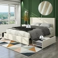 thumbnail image 6 of Miniyam Queen Size Upholstered Bed with Wingback Headboard, 2-Drawer for Adult, Ivory, 6 of 7