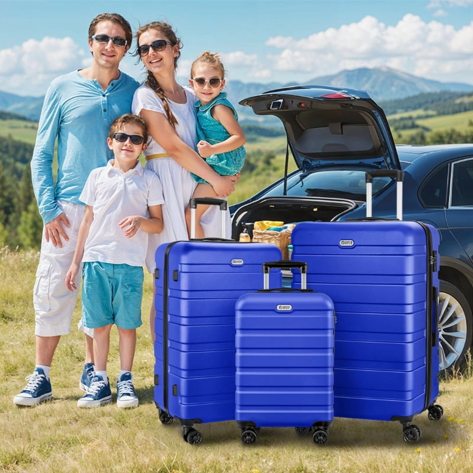Luggage Set 3 Piece,PC ABS Lightweight Hardside Suitcases with TSA Lock,Carry on luggage with Wheels,DarkBlue