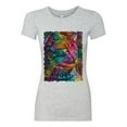 thumbnail image 3 of Colorful Cat Portrait | Cat Lover Owner | Dean Russo Art Animal Lover Womens Slim Fit Junior Tee, Heather Grey, L, 3 of 5