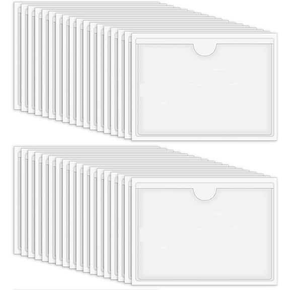 48 Pcs Self-Adhesive Index Card Pockets, Boriyuan Clear Plastic Label Holders Top Open for Loading Card Holder for Organizing, Storage Bins, Library and Locker ( 2.36 x 3.94 in)