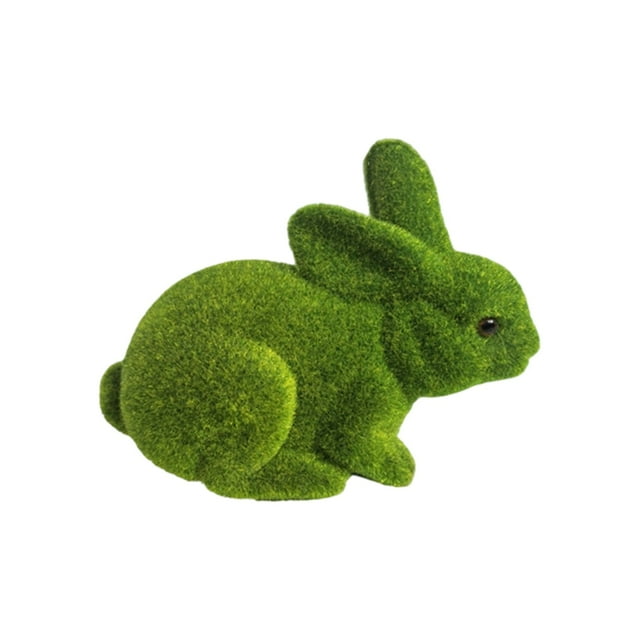 Desktop Ornament Easter Bunny Flocked Figurines for Home Green Rabbit Statues for Garden Yard Centerpiece Display Seasonal Spring