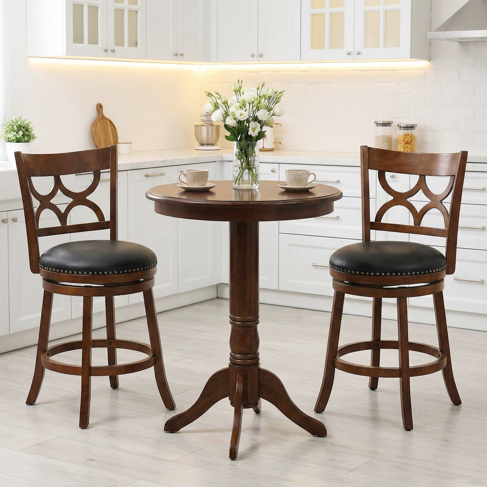 Gymax 26'' Counter Height Bar Stools Set of 4 w/Rubber Wood Frame Upholstered Seat