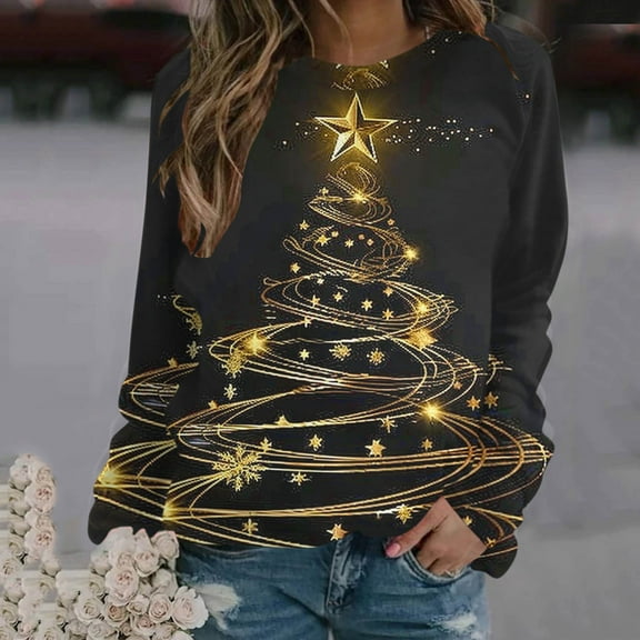 WXLWZYWL Womens Ugly Christmas Sweater Funny Sweatshirts Holiday 3D Print Trendy Cute Long Sleeve Pullover 2024 Loose Christmas Sweaters Pullover