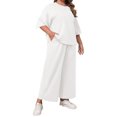 thumbnail image 2 of Solid Color 2 Pieces Plus Size Sets Women Three Quarter Sleeve Tops and Wide Leg Pants, 2 of 6