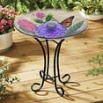 thumbnail image 2 of Hi-Line Gift 78415-D Solar LED Floral Glass Butterfly Bird Bath with Stand, 2 of 5