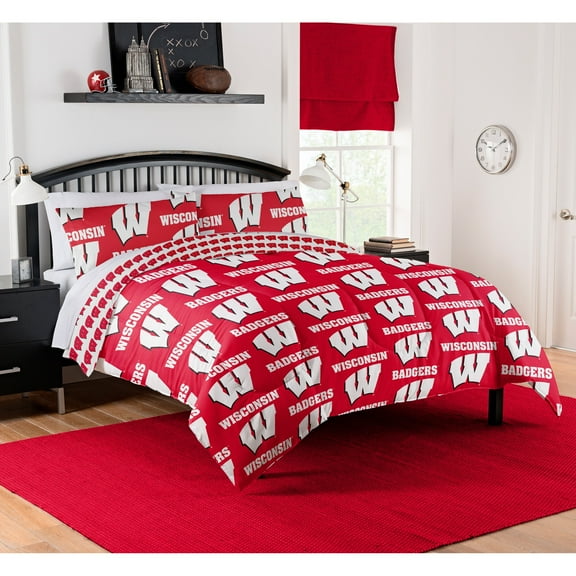 NCAA Wisconsin Badgers Bed in Bag Set, Full Size, Team Colors, 100% Polyester, 5 Piece Set