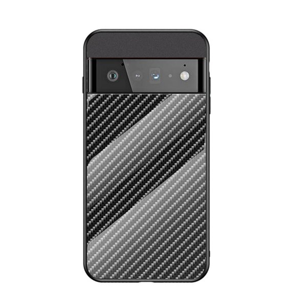 Nalacover Case for Google Pixel 7 Carbon Fiber Texture Tempered Glass Cover, Slim Thin Fit Soft Silicone Rugged Back Shockproof Anti-Scratches Anti-Fingerprints Case for Google Pixel 7, Black