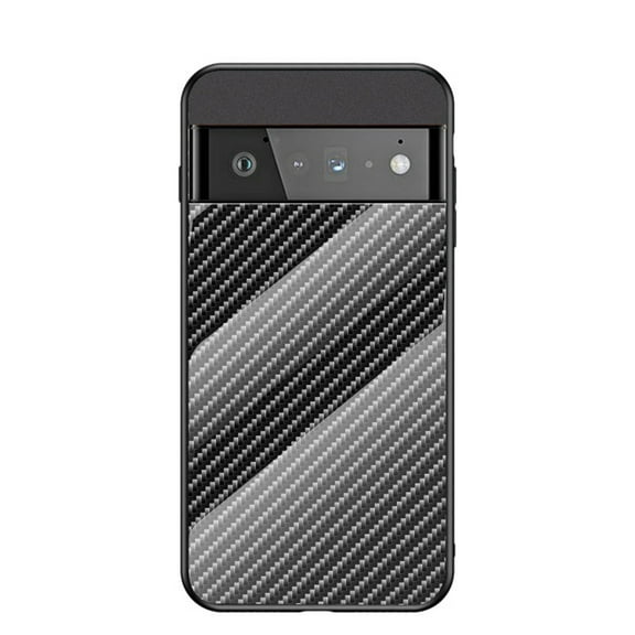 Nalacover Case for Google Pixel 7 Carbon Fiber Texture Tempered Glass Cover, Slim Thin Fit Soft Silicone Rugged Back Shockproof Anti-Scratches Anti-Fingerprints Case for Google Pixel 7, Black