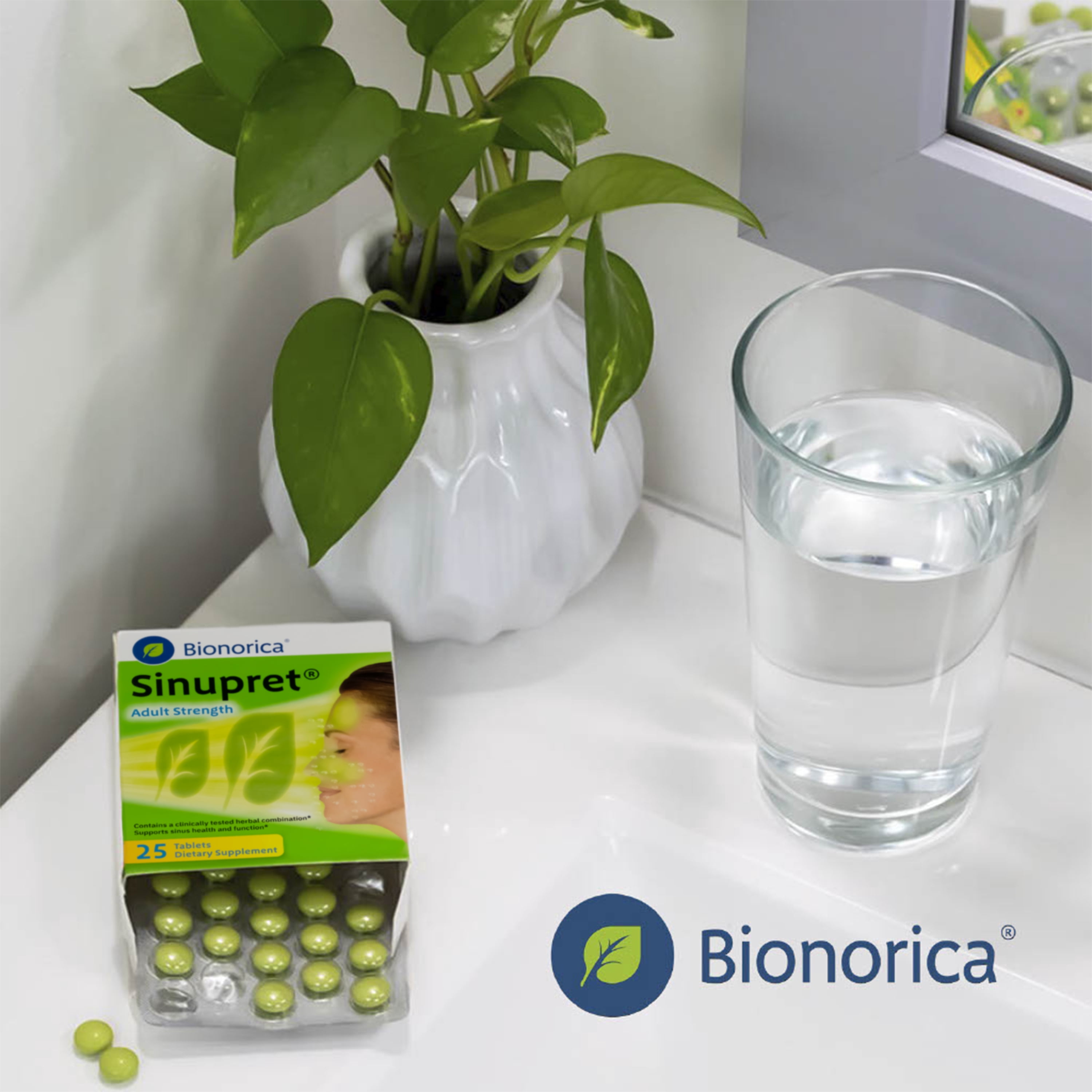 Bionorica Sinupret Adult Strength Sinus + Immune Support All Natural, Fast Acting Herbal Nasal Passage & Immunity Boost Supplement with Verbena & Elder Flower - 25 Tablets