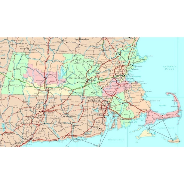 Framed Art for Your Wall New England Region States Political Map 10 x