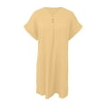 thumbnail image 6 of Womens Summer Casual Dresses Solid Color V Neck Short Sleeve Button Down Comfortable Mini Shirt Dress Workwear, 6 of 6