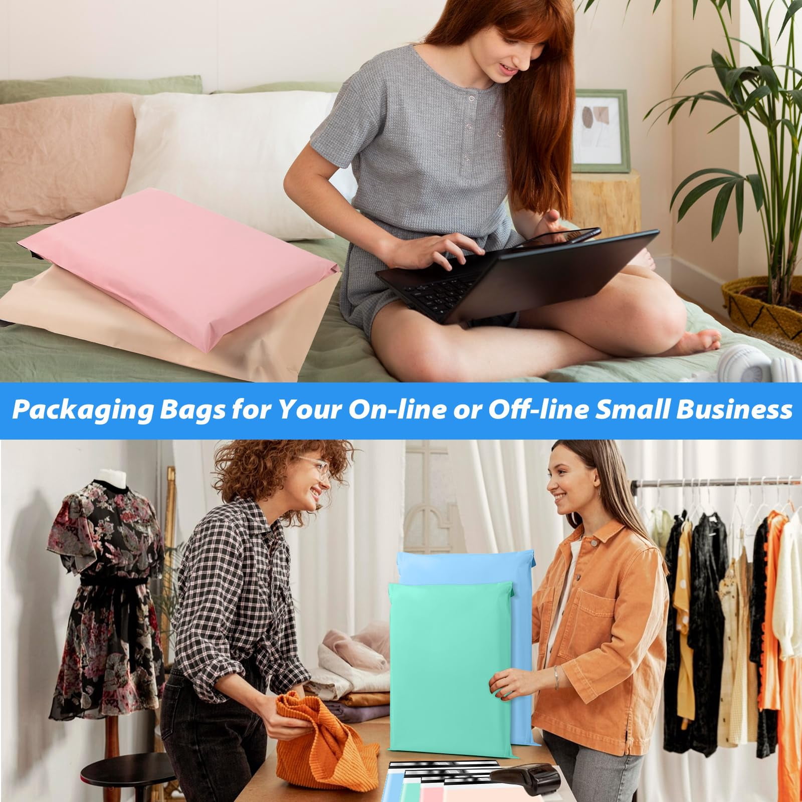 40 Pcs Poly Mailers, Strong Adhesive Plastic Shipping Bags, Tear-Resistant Colorful Mailing Envelopes for Packaging Clothing, 4 Sizes
