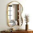 thumbnail image 5 of Fahomiss 28"x40" Gold Bathroom Wall Mirror, Irregular Curved Metal Framed Mirror, 5 of 10
