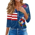 thumbnail image 4 of Women's 250th Anniversary USA Shirt Patriotic American Flag Print V-Neck Button 3/4 Sleeve T-Shirt, 4 of 6
