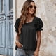 thumbnail image 5 of Camisas de manga corta, camisetas casuales de verano, camisetas de verano para damas, cuello cuadrado, gasa, jacquard, blusa (negra), 5 of 6