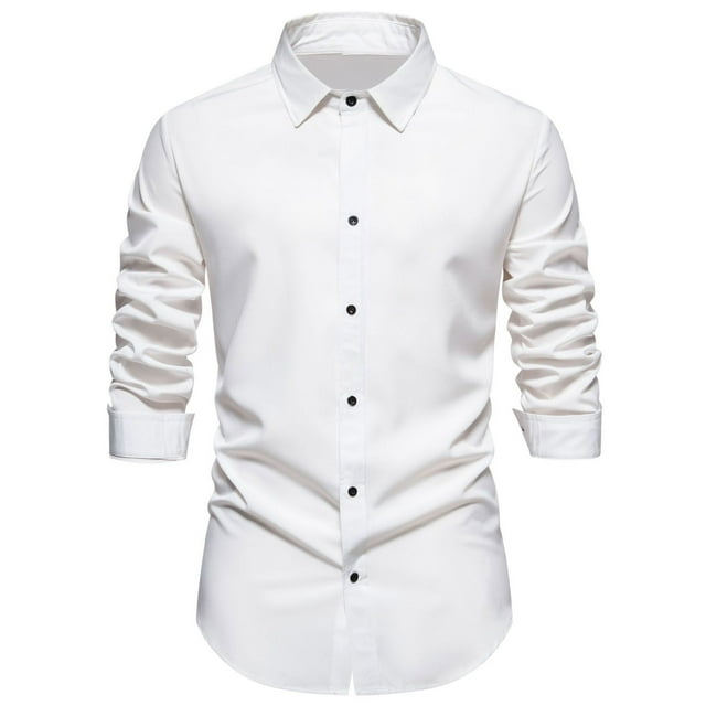 KIHOUT Chemises Homme Décontractées Mode Col Rabattu Bouton Chemise à Manches Longues Blouse WH/L2