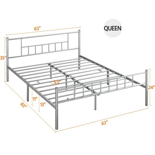 Twin Full Queen King Metal Bed Frame with Headboard Silver, Queen