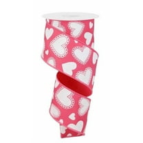 Pink and White Scallop Valentine Hearts Wired Ribbon 2.5" X 10Yd