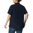 thumbnail image 3 of Unique Bargains Women's Plus Size Turndown Collar Short Sleeve Side Slit Shirt 4X Navy Blue, 3 of 6