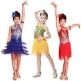 thumbnail image 3 of Aosijia Girls Sequin Tassel Dress Latin Dance Skirt Costume Sparkling Sleeveless Fringe Dress for Kids Children Ballet Tango Rumba Dancewear 4-18 Years, 3 of 5