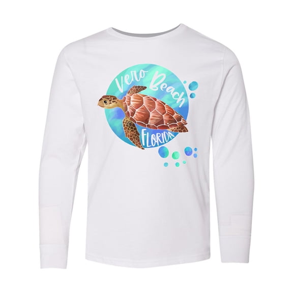 Inktastic Vero Beach, Florida Swimming Sea Turtle with Bubbles Long Sleeve Youth T-Shirt