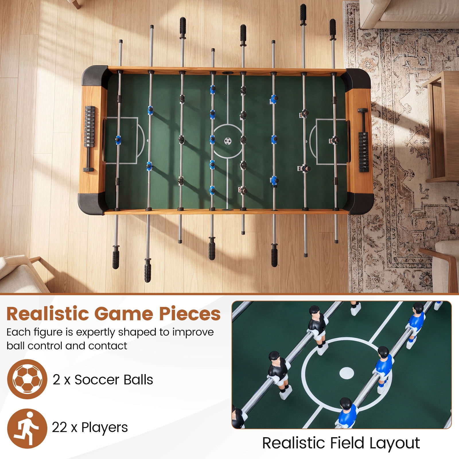 Gymax 47'' Competition Full Size Soccer Game Table w/22 Players 2 Balls Slide Scorers Natural