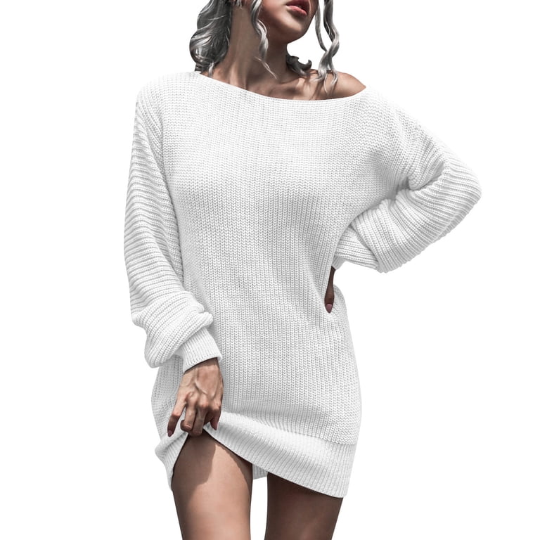 off white knit sweater dress White Off The Shoulder Sweater Dresses